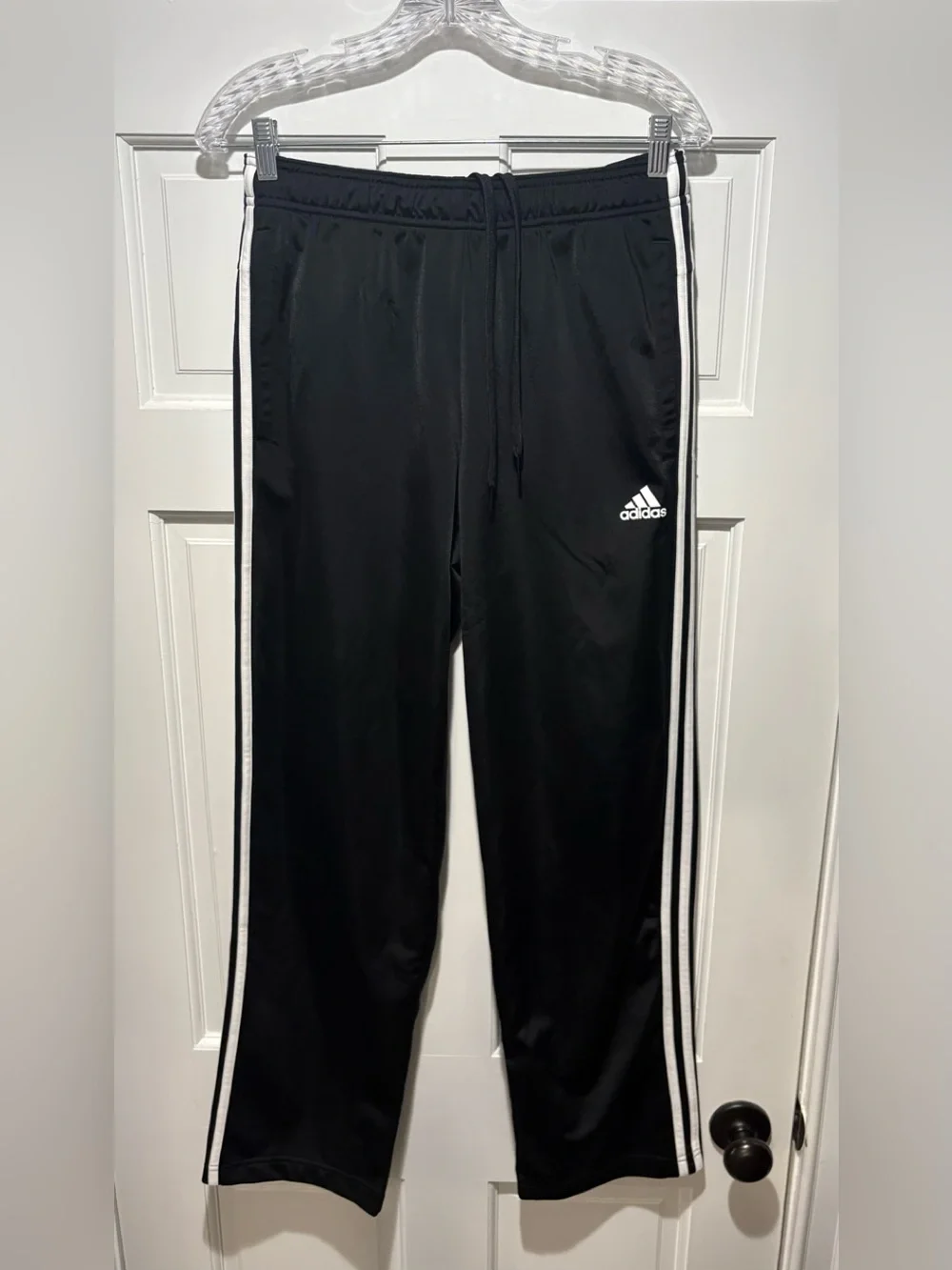 Adidas Men’s Medium Black Track Pants with White Side Stripes